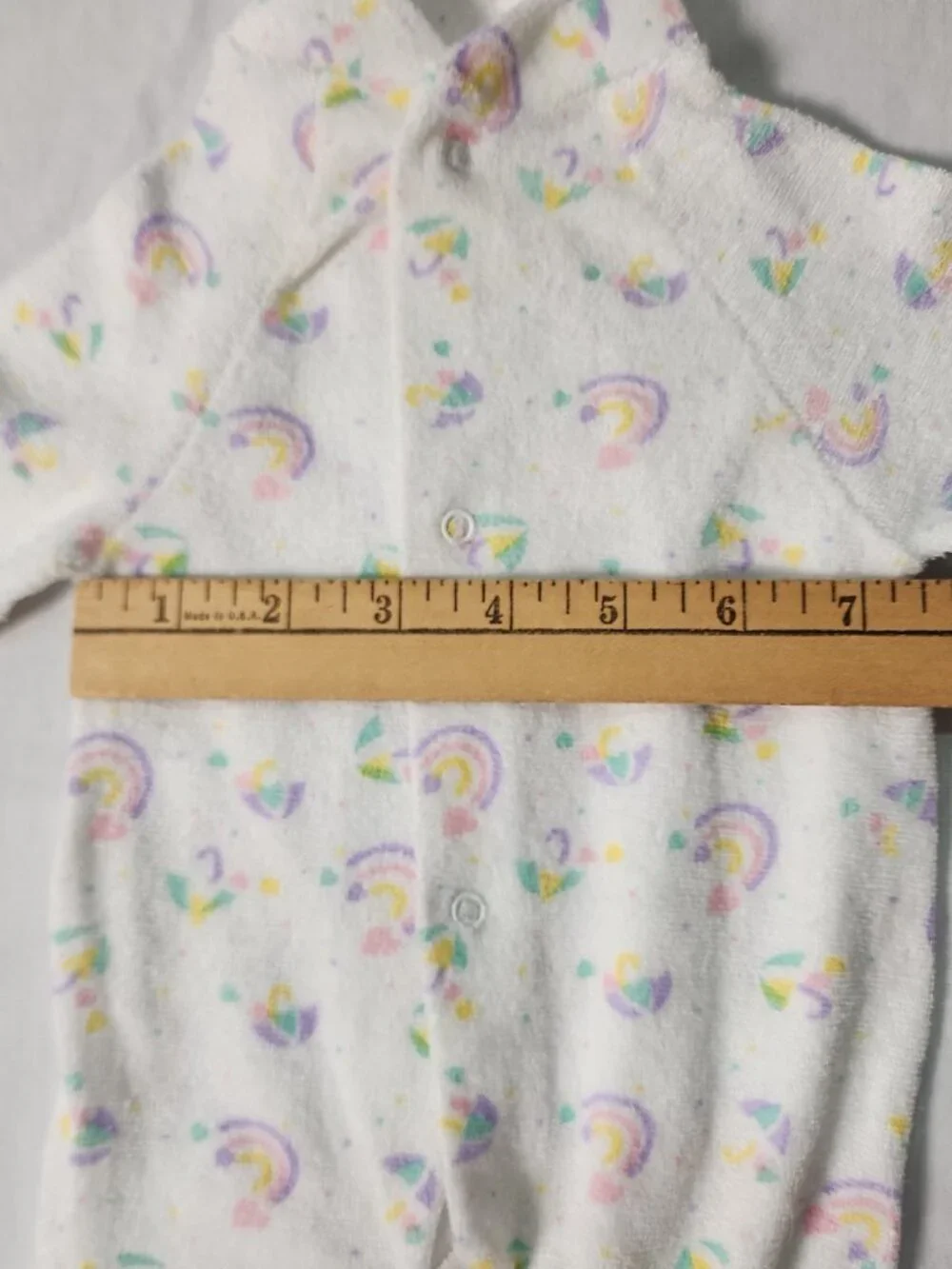 Kent Baby White Footed Sleeper Terry Cloth Medium Rainbows Hearts VTG